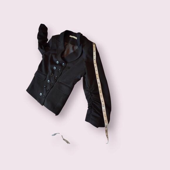 Nordstrom Gibson Women's Black‎ Rouched Sleeve Double Breasted Blazer Size Large - Picture 5 of 9